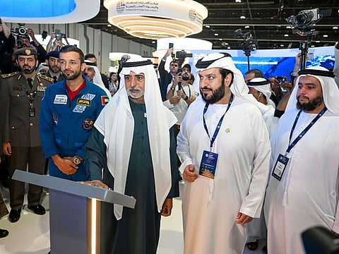 Sheikh Nahyan bin Mubarak Al Nahyan, Minister of Tolerance and Coexistence, opens the Congress. To his left is Mohammed Jalal Al Rayssi, Director-General of the Emirates News Agency (WAM) and Chairman of the Higher Organising Committee for the Global Media Congress; and to Sheikh Nahyan’s right is Emirati astronaut Sultan Al Neyadi 