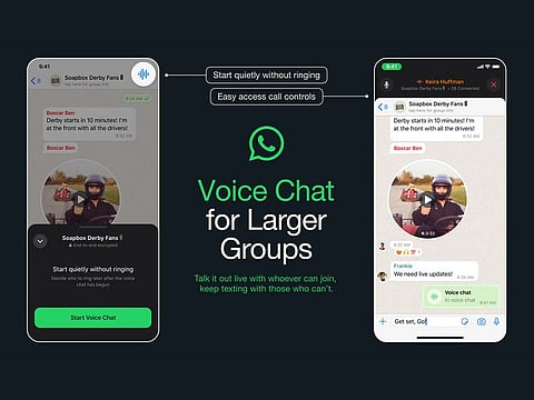 Screenshots of the new voice chat feature. Voice chats don’t automatically ring everyone in a group. 