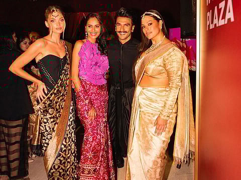 From left Elsa Hosk, a guest, Ranveer Singh and Ashley Graham 