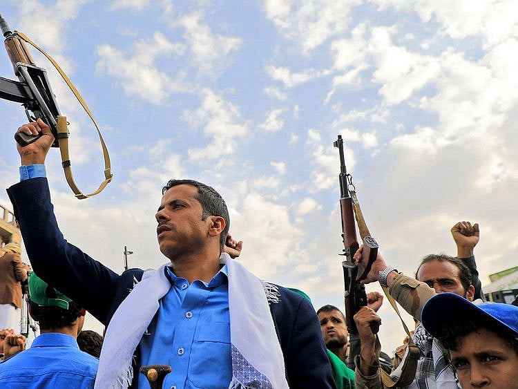 Yemenis during a march in solidarity with the people of Gaza on November 10, 2023, in Al Houthi-controlled capital Sana'a.