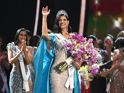 The newly crowned Miss Universe 2023, Sheynnis Palacios from Nicaragua, waves after winning the 72th edition of the Miss Universe pageant, in San Salvador.