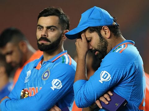 India’s Virat Kohli and Rohit Sharma look dejected after losing the ICC Cricket World Cup final.