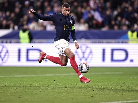 France's forward Kylian Mbappe controls the ball during the Euro 2024 Group B qualifying match against Gibraltar at the Allianz Riviera stadium in Nice on Saturday.