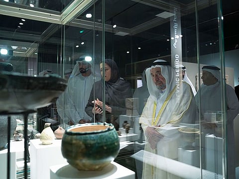 His Highness Dr Sheikh Sultan Bin Mohammed Al Qasimi, Member of the Supreme Council and Ruler of Sharjah, tours the  “7th GCC Joint Exhibition on the Archaeology at Sharjah Archaeology Museum 