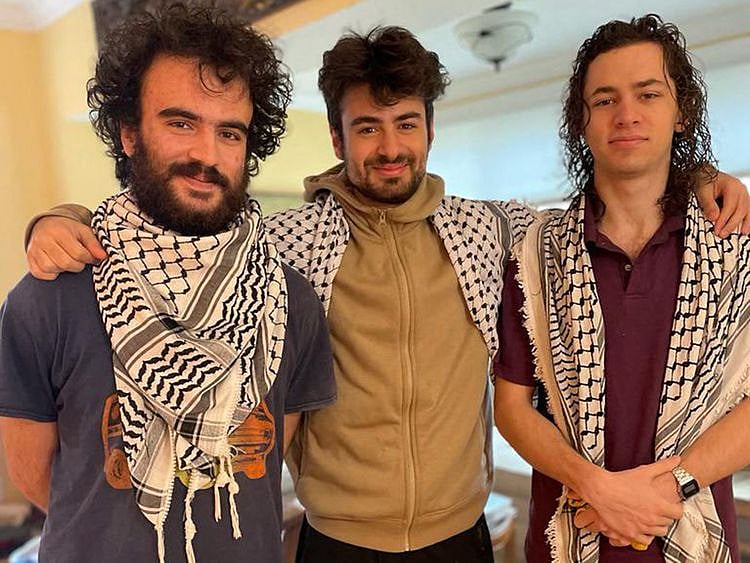 This undated handout photo provided by the Institute for Middle East Understanding shows Hisham Awartani, Tahseen Ali, and Kenan Abdul Hamid, who were shot on their way to a family dinner.  