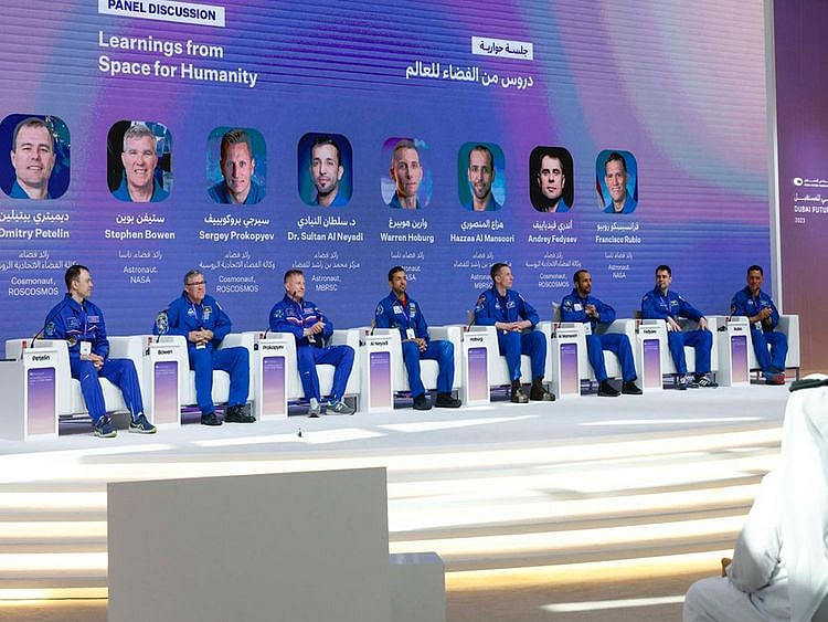 UAE astronaut Sultan Al Neyadi, along with the rest of the ISS Expedition 69 crew – including commander Sergey Prokopyev, flight engineers Frank Rubio, Dmitri Petelin, Stephen Bowen, Woody Hoburg and Andrey Fedyaev, and UAE astronaut Hazza Al Mansouri, who was part of the ground team.