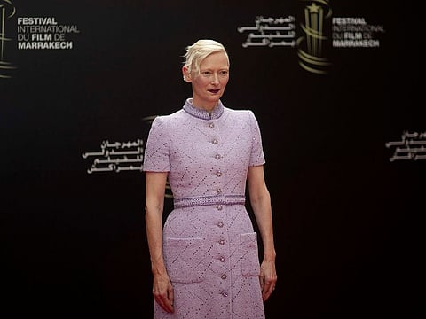  Tilda Swinton poses for photos on the red carpet on the opening ceremony of Marrakech International Film Festival, in Morocco, last Friday