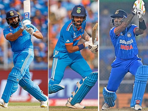 From left: Rohit Sharma, K L Rahul and Suryakumar Yadav.