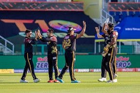Northern Warriors players celebrate a wicket during their match against Team Abu Dhabi yesterday.