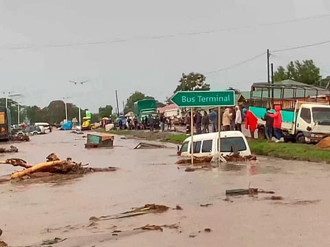 Flooded streets are seen from the air in the town of Katesh, in Tanzania.