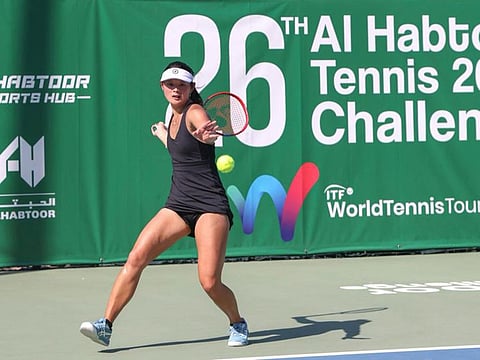 Arianne Hartono of the Netherlands moved into the quarterfinals after stunning fifth seed Maria Timofeeva at the Al Habtoor Challenge.