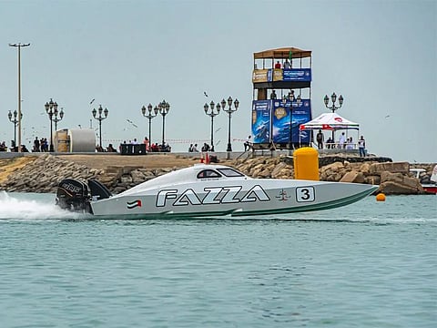 Arif Al Zaffain and Nadir Bin Hendi in Fazza clinched the pole position for the opening round of the UAE Class-3 Offshore Powerboat Championship.