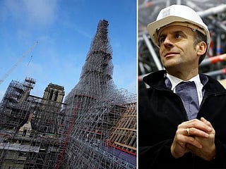 Photos: Macron visits Notre Dame, marking 1-year countdown to reopening after the 2019 fire