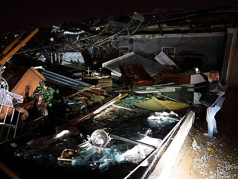 A business destroyed by a tornado on West Main in Hendersonville, Tennessee.
