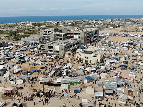 Tent camps where displaced Palestinians take shelter in Rafah in the southern Gaza Strip.