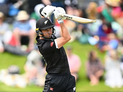 New Zealand's Will Young hits a four during the first ODI match against Bangladesh at University Oval in Dunedin on Sunday.