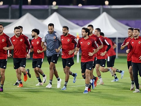 Al Ahly players during a training session at the King Abdullah Sports City Stadium, Jeddah, on Sunday.