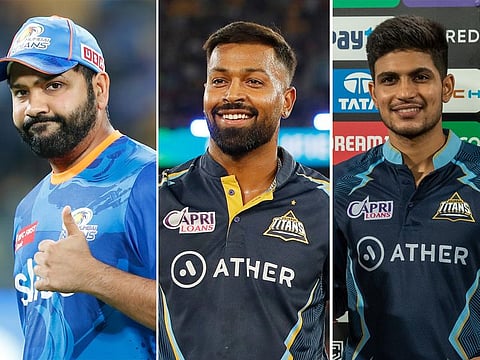 From left: Rohit Sharma, Hardik Pandya and Shubman Gill.