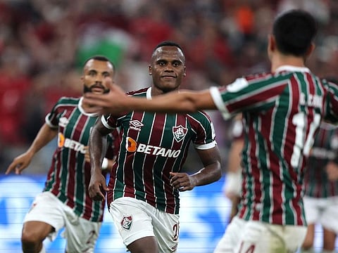 Fluminense's Jhon Arias celebrates scoring their first goal during the Fifa Club World Cup semi-final against Al Ahly at King Abdullah Sports City, Jeddah, on Monday.