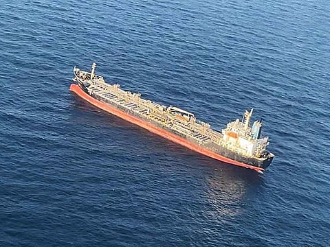 CHEM PLUTO picture taken by the Indian Coast Guard’s Dornier maritime surveillance aircraft in the Arabian Sea after it was hit by a suspected drone.