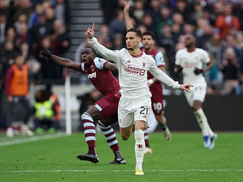 Manchester United's Antony reacts during a Premier League match against West Ham United at London Stadium on December 23.
