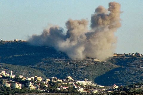 Smoke billows during Israeli bombardment on the outskirts of the border town of Marwahin in southern Lebanon, on December 26, 2023.