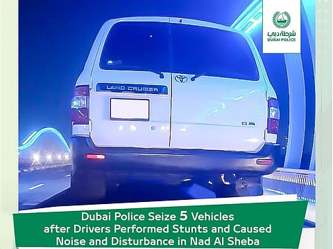 One of the five vehicles clamped down by Dubai Police for chaos and pulling off illegal driving stunts near residential areas.
