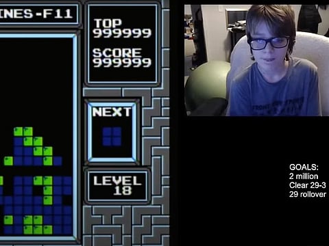 In this image taken from video, 13-year-old player named Willis Gibson plays a game of Tetris. 