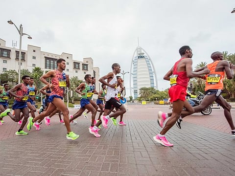 Participants during the Dubai Marathon 2020 in Jumeirah. The historic race returns to the course after a four-year gap.
