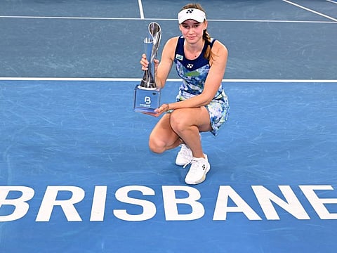 Elena Rybakina of Kazakhstan holds the winners trophy after the women's singles final against Aryna Sabalenka of Belarus at the Brisbane International on Sunday.