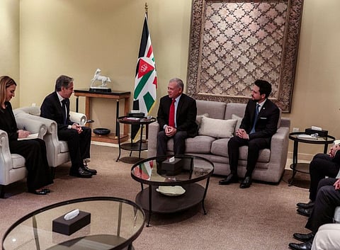 Blinken during his talks with King Abdullah in Amman on January 7, 2024.