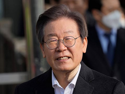 South Korean opposition leader Lee Jae-myung leaves a hospital in Seoul, South Korea, Wednesday, Jan. 10, 2024. Lee was stabbed in the neck by a knife-wielding man who approached while asking for his autograph. 