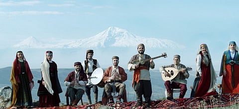 A still image from the set of 'Amerikatsi' in Armenia.