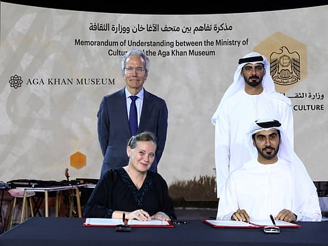 The collaboration was formalised at a ceremonial signing of the MOU by Mubarak Al Nakhi, Undersecretary of the UAE Ministry of Culture and Dr Ulrika Al-Khamis, Director and CEO of Aga Khan Museum, Toronto, on the evening of December 19, 2023, at the Louvre, Abu Dhabi in the presence of Sheikh Salem bin Khalid Al Qassimi, Minister of Culture of the United Arab Emirates, and Professor Emeritus Dr. Thomas L. Lentz, Vice Chairman of Aga Khan Museum.