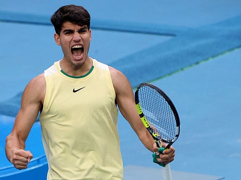 Spain's Carlos Alcaraz celebrates his victory over Italy's Lorenzo Sonego on day five of the Australian Open in Melbourne on Thursday.