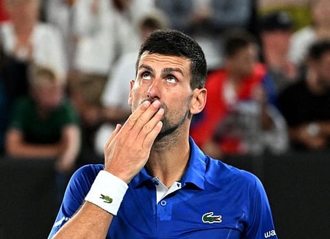 4Serbia's Novak Djokovic reacts after winning his third round match against Argentina's Tomas Martin Etcheverry.