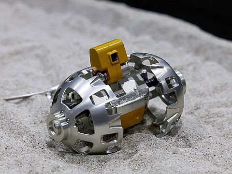 A model of lunar Excursion Vehicle 2 (LEV-2) to be mounted on the Smart Lander for Investigating Moon (SLIM) is displayed at Japan Aerospace Exploration Agency (JAXA)'s facility, in Sagamihara, south of Tokyo, Japan, January 19, 2024.  