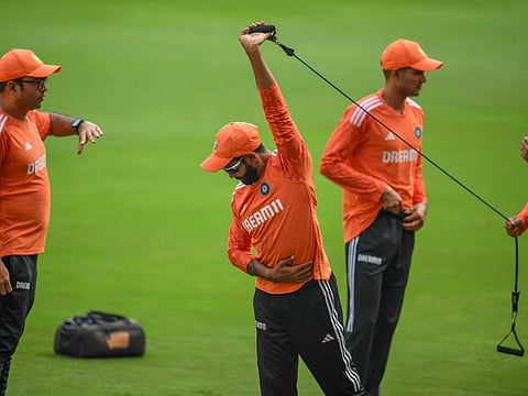 Indias Ravindra Jadeja attends a practice session at the Rajiv Gandhi International Cricket Stadium in Hyderabad on Wednesday.