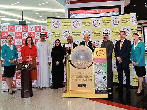 DDF representatives with the million-dollar ticket at the draw at the airport on Wednesday 