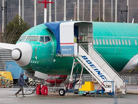 An unpainted Boeing 737-8 MAX parked at Renton Municipal Airport adjacent to Boeing's factory in Renton, Washington on January 25, 2024.  