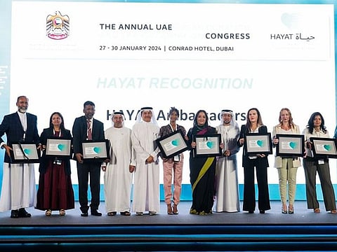 Hayat Ambassadors being recognised in Dubai on Saturday at the UAE Organ Donation and Transplantation Congress.