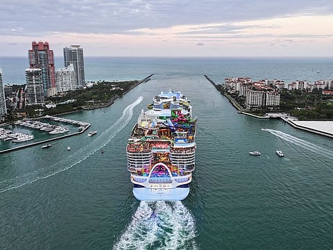 Royal Caribbean's Icon of the Seas sets sail for its inaugural voyage with passengers in Miami, Florida, US.