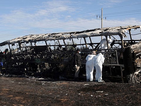 Mexico City: A fiery collision between a double-decker bus and a truck left 19 people dead and 22 injured Tuesday in northwestern Mexico, authorities said.