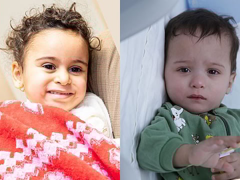 Mariam (left), 5, after successfully undergoing a heart surgery under the Golden Heart Initiative at a hospital in Egypt;  Eleven-month-old Mouheb, from Libya, who was diagnosed with a congenital heart defect, was one of the first beneficiaries of the Golden Heart Initiative at a hospital in Tunis.