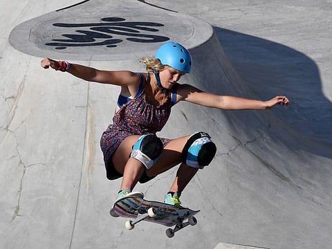 Bryce Wettstein of the US in action during the women's heat 1 semi-final of the World Skateboarding Tour - 2023 in Ostia. Elite athletes will be aiming to seal their Olympic qualification in Dubai.