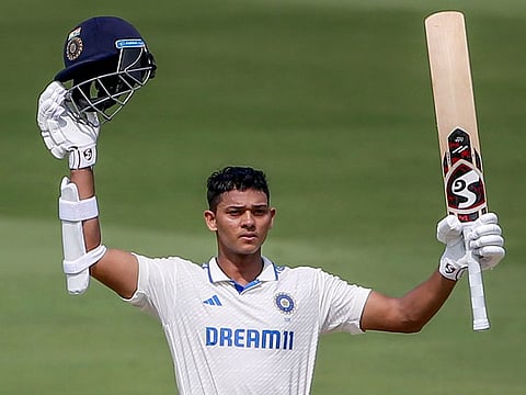 India’s Yashasvi Jaiswal celebrates his century during Day 1 of second Test against England in Visakhapatnam on Friday.