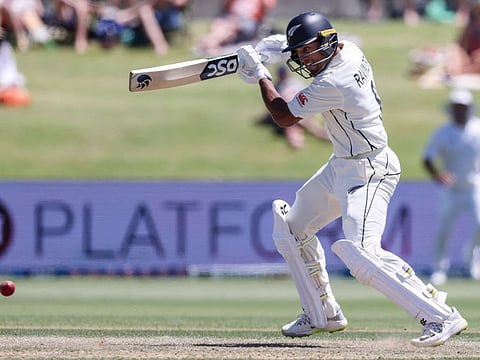 New Zealands Rachin Ravindra in action during first Test against South Africa at the Bay Oval in Mount Maunganui on Monday.