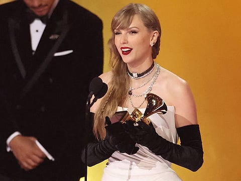 Taylor Swift accepts the "Best Pop Vocal Album" award for "Midnights" onstage during the 66th GRAMMY Awards at Crypto.com Arena on February 04, 2024 in Los Angeles, California.  