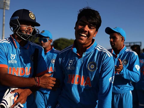 Indian U-19 players celebrate after their semi-final win over South Africa on Wednesday.