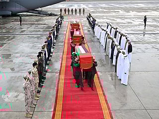 Bodies of four UAE Armed Forces’ martyrs arrive in Abu Dhabi